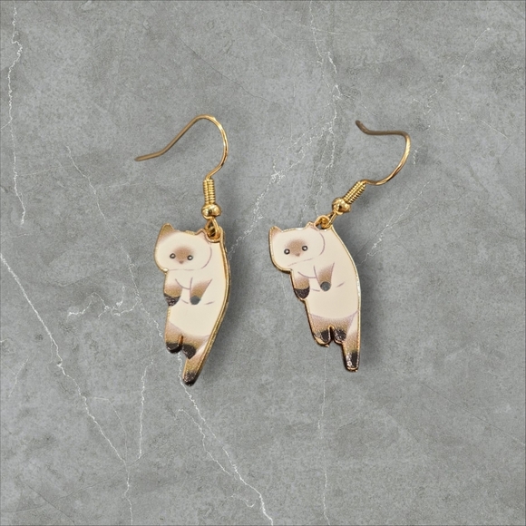 Charming Cat Earrings with Gold Accents - Picture 1 of 2
